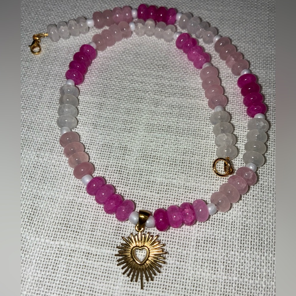 Radiant Pink and Gold Necklace with Sunburst Pendant